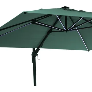 Blumfeldt Sonnenschirm für Balkon, Sonnenschirm mit Solarpanel & LED Beleuchtung, Wasserdicht & UV-Schutz, Balkon Sonnenschirm für Terrasse, Balkon & Garten, Verstellbarer Balkon Schirm, Sonnenschutz - Grün