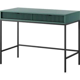 Schminktisch Kioto 104 cm Grün & Schwarz – Rillenfront, Goldene Griffe, 2 Schubladen, Modern - Grün, Schwarz