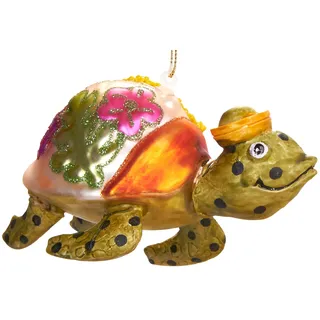 BRUBAKER Schildkröte Bunt - Handbemalte Weihnachtskugel aus Glas - Mundgeblasener Christbaumschmuck Figuren lustig Deko Anhänger Baumkugel - 11 cm
