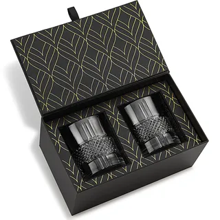 Kristall Whiskey Gläser – 2er Gläser Set (340ml) Reserve für Whisky, Bourbon und Old Fashioned Cocktails – Whiskey Geschenkset Box mit Goldfolie