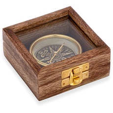 NKlaus 6cm Kompass 3D-Windrose Innenoptik Messing in Holzbox Richtungsanzeiger Maritim 14639