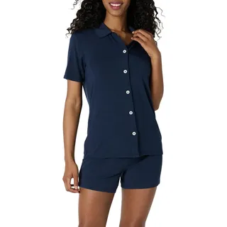 Amazon Essentials x Sofia Grainge Damen Pyjama-Set, eng anliegend, mit kurzen Ärmeln, Marineblau, M