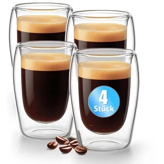 BigDean 4 Stück doppelwandige Espresso Gläser 80 ml in Gastro-Qualität - moderne Espressogläser Espressotassen Glas Set in Geschenkverpackung - Transparent