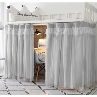 XGOPTS Vorhang Hochbett Kinder Bettvorhang Hochbett für Mädchen Erwachsene Kinder Vorhänge für Bett Schlafsaal Bettvorhänge mit Organza Stoff Grau (200 x150 cm)