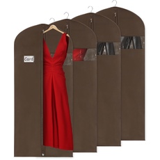 Syeeiex Kleidersack für die Aufbewahrung, 60x152 cm Atmungsaktiver Stoff, Kleidersäcke Lang für den Kleider Mäntel Abendkleider, 4 Stück, Braun