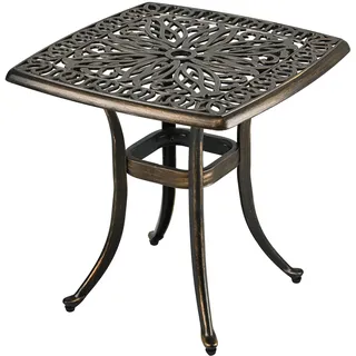 Relaxdays Gartentisch mit Schirmloch, HxBxT: 53x53x53 cm, Aluguss, wetterfest, antik, Balkontisch eckig, schwarz/Bronze