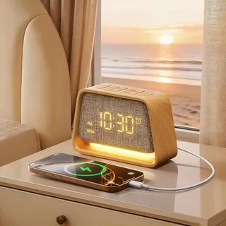 Wecker mit Licht, Nachttischlampe mit 10 weißen Geräuschen und 10 Naturgeräuschen, 3 Helligkeitsstufen, Nachttischlampe für Schlafzimmer und Kinderzimmer