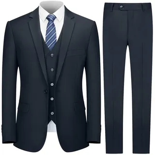 Cooper & Nelson Herrenanzug Slim Fit, 3-teilige Anzüge für Männer, EIN-Knopf-Jacke, Weste, Hose mit Krawatte, Smoking-Set, Dunkles Marineblau, 4XL
