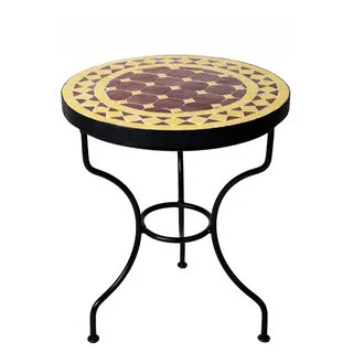 Orientalischer Mosaiktisch Marrakesch Bordaux Gelb - Rund 40cm