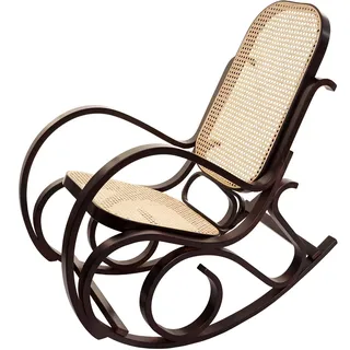 Schaukelstuhl M41, Schwingsessel Fernsehsessel, Massiv-Holz Rattan, FSC®-zertifiziert ~ Walnuss-Opti