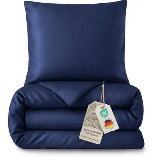 LAYNENBURG Premium Lyocell Bettwäsche in 155x220 + Kissenbezug 80x80 cm - 100% Lyocell Tencel aus u.a Eukalyptus – Oeko-TEX 100 - kühlende Sommer-Bettwäsche mit Reißverschluss(dunkelblau)