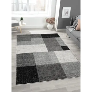 Mia's Teppiche "Mosaix - Moderner Dichter Kurzflor Teppich für Wohn- und Schlafzimmer, mit Konturenschnitt, Geometrischen Mustern, Kariert, in Grau, 140 x 200 cm