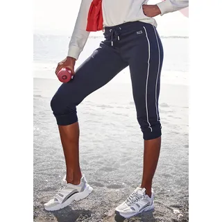 Caprihose H.I.S, Damen, Gr. 32/34, N-Gr, blau (marine), Interlock, Obermaterial: 60% Baumwolle, 40% Polyester, bestickt, unifarben, Basic, bequem kniebedeckend, Hosen Caprihose, mit seitlichem Piping. Ideal für Sport- und Freizeit., Topseller