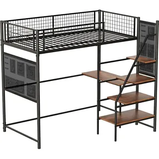 Kondela Hochbett mit Rausfallschutz Niven 90x200 cm - Schwarz - Schwarz