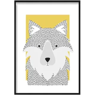 Artze Wall Art Wolf Sketch Style Kinderzimmer Poster, 50 cm Breite x 70 cm Höhe, Gelb