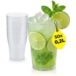 Silverkitchen 50x Cocktail Plastikbecher 0,2 L – Stapelbare Mehrweg Partybecher - Spülmaschinenfeste Hartplastik Becher für Events, Partys & Gastro