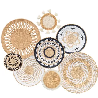 Tel Charme * 8 Stück Boho Wanddeko Gewebtes Wandkorb Set, Boho-Wandkorb-Set, Gewebte Wandkorbdekoration, Handgefertigt, Runde Wandkunst für Bauernhaus, Schlafzimmer, Wohnzimmer, Küche