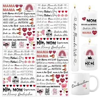Profiqualität Kerzenfolie, Kerzen Tattoo Folie Muttertag,4 Stück Kerzen Aufkleber Kerzentattoo,Wasserschiebefolie Kerzen,Mama Wasserschiebefolie DIY Kerzen,Kerzensticker–Muttertag Kerzentattoos