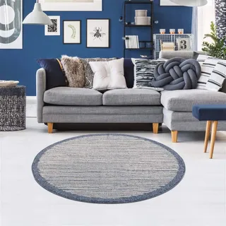Carpet City Teppich »Art 2231« rund 7 mm Höhe Kurzflor, Streifen-Muster, ideal für Flur & Diele, blau