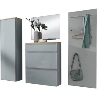 Garderobe , Grau , Holz, Glas, Holzwerkstoff , 5-teilig , Balkeneiche , furniert , 240x195x31 cm , Goldenes M, Made in Germany, DGM-Klimapakt , Garderobe, Garderoben-Sets & Garderoben-Serien, Garderoben-Sets