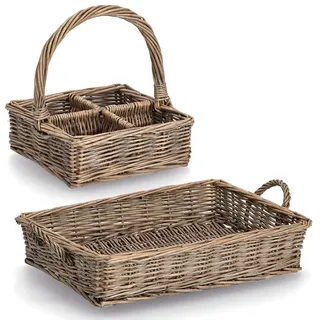 Zeller Present Brotkorb Set, 2 Stk. tlg. und Tablett im Set, Weide geflochten, beige