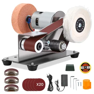 Elektrischer Mini Bandschleifer, Klein Band Schleifmaschine 15 Grad Tischschleifer mit Festem Winkel, 7-Stufig Verstellbarer Polierer für Metall Holz DIY Handwerk, Werkzeug & Messerschärfen