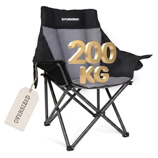 FUNDANGO Übergroßer Campingstuhl Faltbar 200 kg, Camping Stuhl Übergroßer campingstuhl hochlehner, Bequem Gepolster Campingstuhl für Garten Outdoor Angeln, Faltstuhl Camping Anglerstuhl Gartenstuhl
