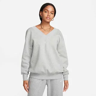 Nike FB8317-063 W NSW PHNX FLC OS Vneck SWTSH Sweatshirt Damen DK Grey Heather/SAIL Größe M-T
