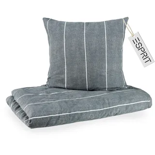 Esprit Flanell Bettwäsche 135x200 Baumwolle Grau - Luxus Bettwäsche-Set 2teilig Öko - kuschelig warm & flauschig - 135 x 200-1 Bettwäschebezug und 1 Kopfkissenbezug 80x80cm - Herbst & Winter