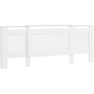 HOMCOM Heizkörperverkleidung ausziehbar Heizkörperabdeckung mit Ablage, Lamellen, Heizungsabdeckung Heizungsverkleidung Heizkörper Abdeckung 125-201 x 19 x 81,5 cm Weiß - Weiß