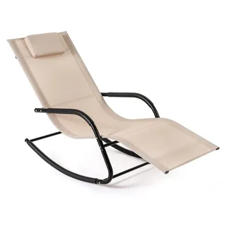 COSTWAY Schaukelliege mit Kopfstütze, Sonnenliege bis 160kg, Liegestuhl wetterfest, ergonomische Schwingliege Gartenliege Relaxliege, Beige - Beige