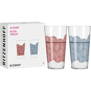 RITZENHOFF 3861003 Trinkbecher universal 400 ml - Serie Allround Nr. 3, 2 Stk. mit abgestimmtem Motiv - Made in Germany, Blau, Rot