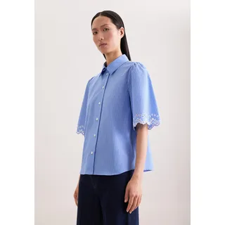 Klassische Bluse SEIDENSTICKER, Damen, Gr. L (40), blau, 100% Baumwolle, unifarben, regular fit, ohne Ausschnitt, Blusen Klassische Bluse, Tunika Stickerei