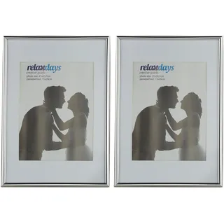 Relaxdays Bilderrahmen 2er Set, A4, Passepartout 15x20 cm, Glasscheibe, Fotorahmen zum Stellen & silber