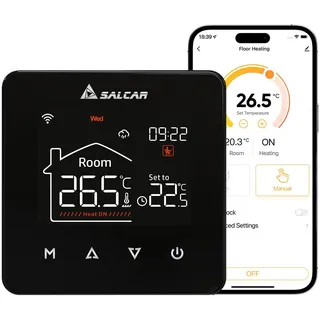 salcar WiFi Thermostat für elektrische Fussbodenheizung programmierbar 230V mit Digital LCD V4W.716 16A Raumthermostat