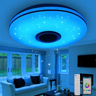 Gindoly 36W LED Deckenleuchte Dimmbar mit Bluetooth Lautsprecher,LED Deckenlampe mit Fernbedienung oder APP-Steuerung,RGBW Farbwechsel,Einstellbar für Schlafzimmer Küche Kinderzimmer Wohnzimmer