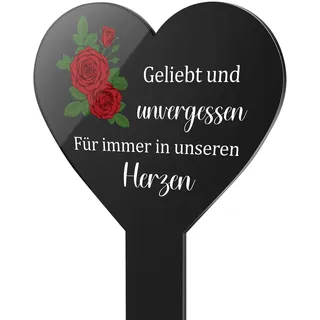 Photect Herz Grabstecker Schwarz Acryl Grabschmuck mit Gravur Geliebt und Unvergessen Träumen Gedenktafel Grabstein Grabdeko Wetterfest Gartenstecker für Grab(Bunte Rosen)