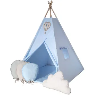 Tipoo Blue Tipi-Zelt + Ballonkissen, Stabilisator, ballonförmiger Anhänger aus Holz, Matte, Fenster