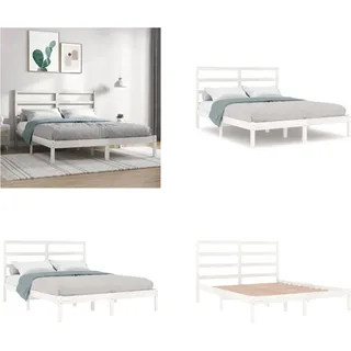 vidaXL Massivholzbett Weiß Kiefer 140x200 cm - Bettrahmen - Bettgestell - Bett - Holzbett - Weiß