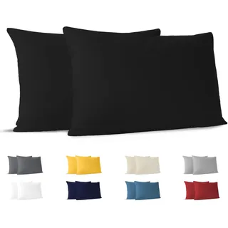 Dreamzie Kissenbezug 40x70 (Set mit 2) - 100% Jersey Baumwolle 150 g/qm Kissenbezüge -Schwarz - Für Kissen 40x70 cm - Kissenhülle - Kissenbezug - Resistent und Hypoallergen