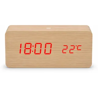 RobertAgor ALLPRESS Digital LED Wecker Holzoptik Mit Alarm, Temperatur, 04903