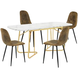 Urban Meuble Esstisch SET mit 4 Retro-Stühlen , Braun , Holzwerkstoff, Metall, Textil , Rechteckig , 180x75x80 cm , Esszimmer, Bänke, Tischgruppen & Eckbankgruppen