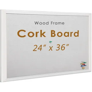 INNOVART Pinnwand aus Kork, 91,4 x 61 cm, mit 10 Pinnnadeln, Korktafel mit weißem Holzrahmen, weiße Kork-Pinnwand, Nachrichtenbrett, gerahmte Pinnwand für Zuhause, Büro, Schule