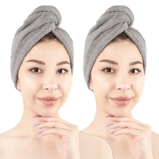 HAMMETEX Turban-Handtuch »2er Set Haarturban Damen, 100% Baumwolle, Flauschig & Schnelltrocknend« Uni-Farben, weich, grau