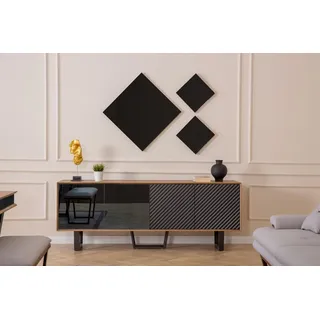 JV Möbel Moderne Esszimmer-Set: Sideboard und 3x Spiegel - Braun, Schwarz