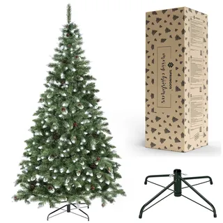 Künstlicher Premium-Weihnachtsbaum 220 cm Diamantkiefer mit Kunstschnee und echten Zapfen Winter-Optik Tannenbaum - Grün, Weiß