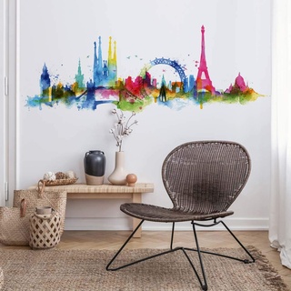 UVCD0059 Wandtattoo, Motiv Skyline der Stadt, Eiffelturm, Wanddekoration, Wohnzimmer, Küche, Schlafzimmer, Eingang.