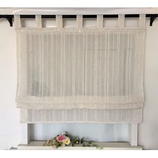 Vordesack Leinenoptik Raffrollo mit vertikal Streifen Muster BxH 120x140cm | Einfarbig Kleinfenster, halbtransparent Raffgardine mit Schlaufen, für Wohnzimmer Schlafzimmer Küche, 1 Stück, Natur