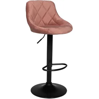 Happy Garden Barhocker aus rosafarbenem Samt Robin. Küchenstuhl in modernem Design mit Sitzfläche, höhenverstellbar, um 360° drehbar und Fußstütze. Hocker mit Rückenlehne aus rosafarbenem Samt.