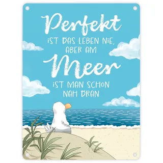 speecheese Möwe am Strand Metallschild in 15x20 cm mit Spruch Leben am Meer fast perfekt Norden Ankerplatz Urlaub Reise Küstenkind Küste Strandurlaub
